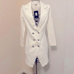Fashion Nova Bossing Around Mini Blazer Dress Ivory White XS Silver Buttons